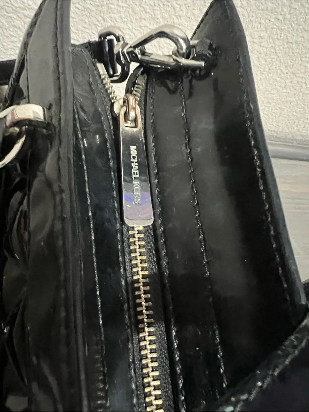 Michael Kors Black Quilted Patent Satchel with Turn-Lock - Picture 6 of 9